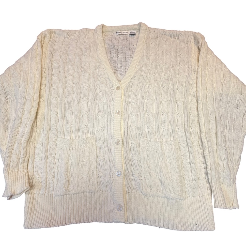Carriage Court Vintage Cream Cable Knit Cardigan Sweater‎ Womens Large V-Neck